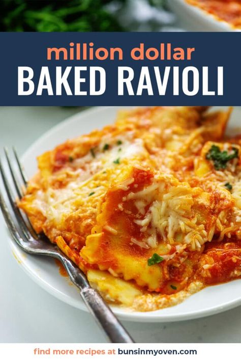 Million Dollar Ravioli, Cheese Ravioli Recipe, Beef Ravioli, Baked Ravioli Recipe, Baked Ravioli, Ravioli Bake, Tortellini Bake, Vegetarian Casserole, Ravioli Recipe