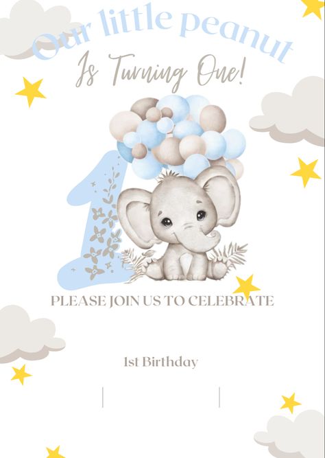 Elephant cute birthday invitation for first birthday 😍 if you need other number, just text me and I will change it 🤍 Baby Boy 1st Birthday Invitation Card, First Birthday Boy Invitation Card, 1st Bday Invitation Cards, 1st Birthday Invitation Card Ideas, 1 Birthday Invitation Card, Baby Boy Birthday Invitation Card, 1st Birthday Card Ideas, 1st Birthday Boy Invitations, Eren Birthday