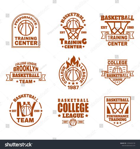 Set of isolated basketball logo. Icons with basket and ball, ribbon and shield for training club or team badge design. New York college team emblem or sport logotype. Branding and streetball theme #Ad , #Affiliate, #ribbon#ball#shield#club New York College, Basketball Logo Design, Brooklyn Basketball, Logo Club, Basketball Logo, Logotype Branding, Team Badge, Soccer Logo, Basketball Art