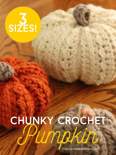 Chunky Crochet Pumpkin Pattern - 3 sizes! Bulky Crochet Pumpkin Free Pattern, Easy Crocheted Pumpkins Free Pattern, Stacked Crochet Pumpkins, Crochet Pumpkin Chunky Yarn, Crochet Pumpkin Bulky Yarn, Crochet Large Pumpkins Free Pattern Easy, Free Crochet Pumpkin Pattern Easy, Crochet Pumpkin Free Pattern Chunky Yarn, Crochet Small Pumpkin