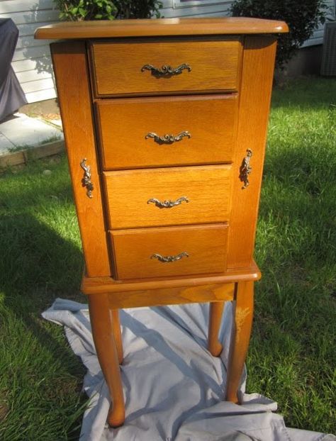 Armoire Redo, Jewelry Armoire Diy, Jewelry Armoire Makeover, Standing Jewelry Box, Armoire Repurpose, Chest Makeover, Painted Jewelry Armoire, Armoire Makeover, Wild Thoughts