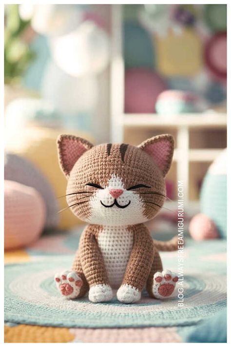 Tim the Crochet Cat Amigurumi Free Pattern Crocheted Cat Pattern Free, Free Crochet Kitten Patterns, Cool Cat Patterns, Crocheted Cats Stuffed Animal, Free Kitten Crochet Pattern, Free Cat Amigurumi Crochet Pattern, Crochet Pattern For Cats, Fluffy Cat Crochet Pattern, Animaguri Crochet Easy