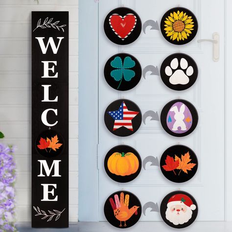 Interchangeable Welcome Sign, Sign For Front Door, Snowman Sign, Wooden Welcome Signs, Wood Signs For Home, Front Porch Signs, Rustic Frames, Different Holidays, Holiday Signs