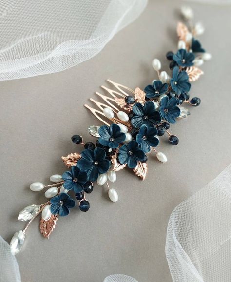 Navy Blue Hair Comb Navy Blue Jewelry Navy Hair Accessory Navy Blue Earrings Something Blue Hair Combs Floral Hair Comb Bridal Hair Piece - Etsy Navy Blue Headpiece, Dark Blue Hair Accessories, Navy Hair Accessories, Navy Blue Accessories, Dark Blue Jewelry, Royal Blue Hair, Navy Blue Jewelry, Blue Headpiece, Navy Blue Hair