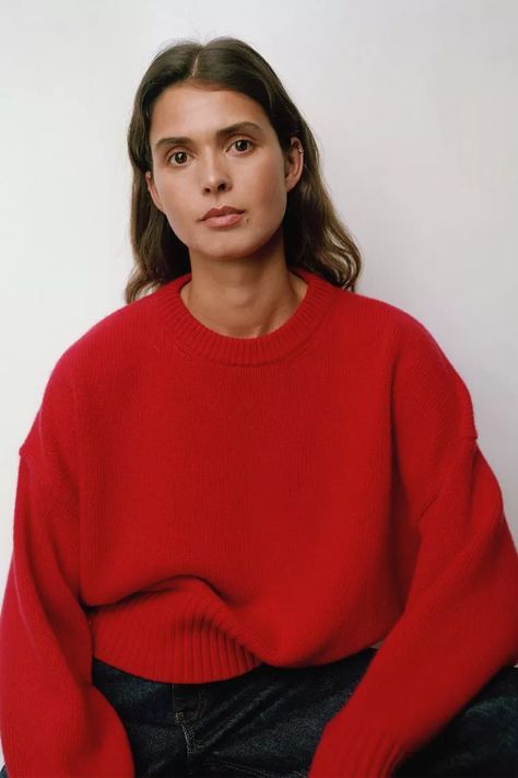 Red Knit Jumper | SheerLuxe Red Knit Sweater Outfit, Red Jumper Outfit, Red Sweater Outfit, The Round Up, Red Cashmere Sweater, France Fashion, Trendy Outfit Inspo, Knit Sweater Outfit, Red Jumper