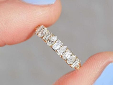 Moissanite Wedding Band, Pear Cut Diamond, Diamond Mosaic, Promise Rings For Her, Half Eternity Band, Baguette Cut Diamond, Moissanite Wedding Bands, Engagement Bands, Pear Diamond