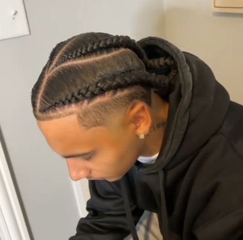 Braids And Beards Men, Mens Two Strand Twists Hairstyles, 2 Stitch Braids Men, Men Two Braids, Two Cornrow Braids Men, Braids With Taper, Two Braids Hairstyle Men, Black Men Cornrows Hairstyles, Hairstyles For Kids Boys