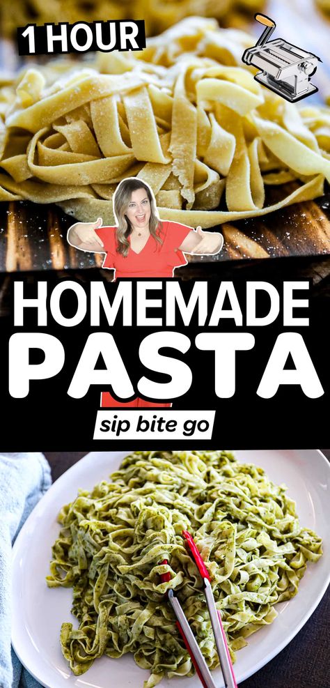 Make this easy homemade pasta recipe with only 4 ingredients. Create homemade Fettuccine, Linguine, or Spaghetti noodles with any tools… Make pasta by hand, a pasta machine, a KitchenAid mixer, or in a food processor with this guide. Let’s mangia! | sipbitego.com Fettuccine Noodles Recipes, Fettuccine Noodle Recipes, Homemade Noodles Easy, Homemade Fettuccine Noodles, Homemade Spaghetti Noodles, Pasta By Hand, Noodle Recipes Homemade, Homemade Fettuccine, Saturday Dinner