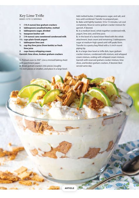 Key Lime Pie Trifle, Key Lime Trifle Desserts, Key Lime Trifle, Garden Party Recipes, Yogurt Dessert, Trifle Desserts, Key Lime Pie, Lime Zest, Sweetened Condensed Milk