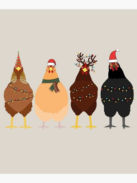 "сute christmas chickens Christmas Farm" Greeting Card for Sale by OLIHESSEL Christmas Chicken Wallpaper, African Christmas Cards, Chicken Coop Illustration, Christmas Card Animals, Chicken Christmas Card, Christmas Chicken Art, Christmas Cards Animals, Christmas Card Puns, Christmas Card Collage