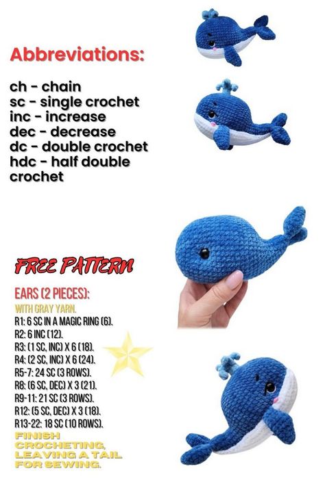 Blue Whale Amigurumi Free Pattern - Crochet Tutorial - Free Amigurumi Crochet Patterns Mini Whale Crochet Pattern Free, Blue Whale Crochet Pattern Free, Ocean Amigurumi Free Pattern, Amigurumi Whale Free Pattern, Whale Amigurumi Pattern Free, Blue Crochet Pattern Free, Whale Crochet Pattern Free, Blue Crochet Ideas, Crochet Orca