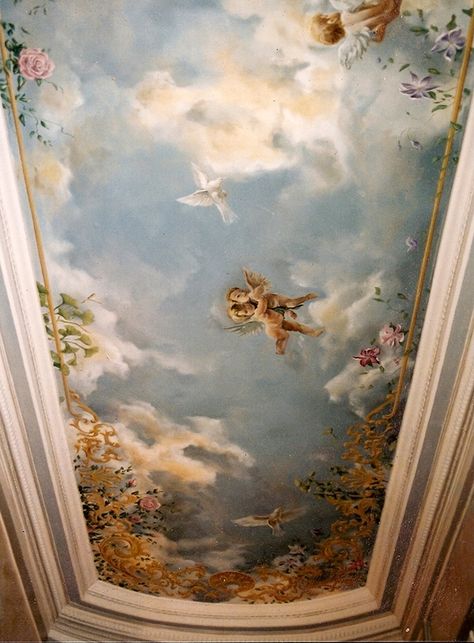 Rum Inspo, Cloud Ceiling, Sky Ceiling, Ceiling Painting, Ceiling Murals, Wallpaper Ceiling, Ceiling Art, Sky Painting, Painted Ceiling