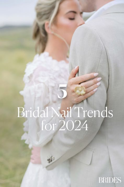 The classic bridal mani is back and better than ever in 2024! From French manicures to barely-there nails, we break down the top five nail trends for 2024 weddings at the link. Bridal Nails 2024 Trends, Wedding Nail Trends 2024, Bride Nails 2024 Trends, Bride Nails 2024, 2024 Wedding Nails, Bride Manicure Wedding, Bridal Nails 2024, Bridal Trends 2024, Bridal Manicure Wedding