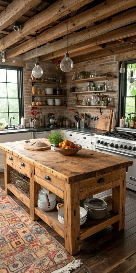 Diy Kitchen Island Ideas, Rustic Kitchen Island, Small Kitchen Island, Kitchen Island Ideas, Kitchen Island Decor, Rustic Kitchen Design, Cabin Kitchens, Diy Kitchen Island, Farm Kitchen