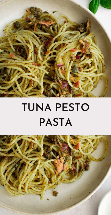 Tuna Lunch Recipes Healthy, Spaghetti And Tuna Recipes, Healthy Tuna Pasta Recipes, One Pot Tuna Pasta, Tinned Tuna Recipes Dinners, Tuna Recipes Canned Easy, Tuna Pesto Pasta Recipes, Canned Tuna Pasta Recipes, Canned Tuna Dinner Ideas