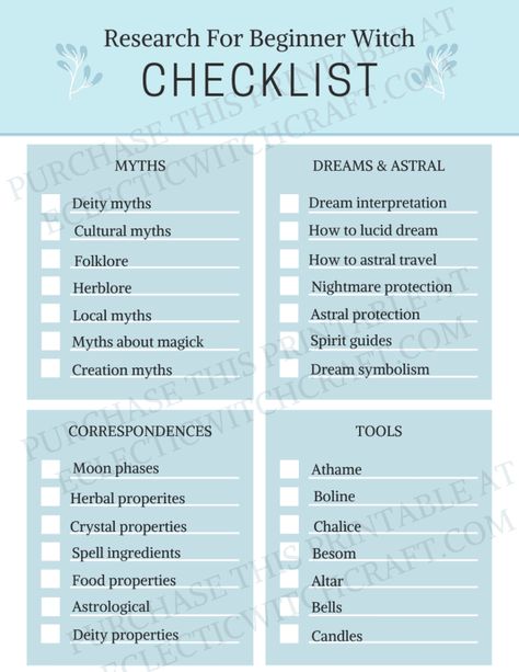 Witch Checklist, Witch Research, Research Topics, Beginner Witch, Witch History, Witchcraft Spells For Beginners, Card Artwork, Witch Tools, Spells For Beginners