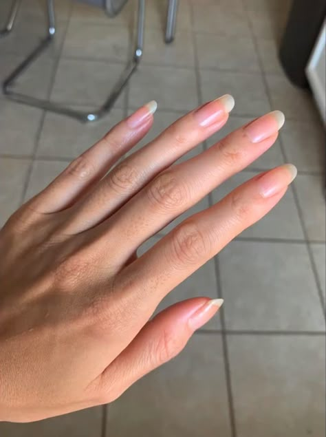 Natural Nail Shape Long, Clean Long Nails Aesthetic, Long Pretty Nails Natural, Mid Length Natural Nails, Long Strong Natural Nails, Rounded Long Nails, Nail Growth Aesthetic, Natural Nails Healthy, Nail Shapes Natural Nails