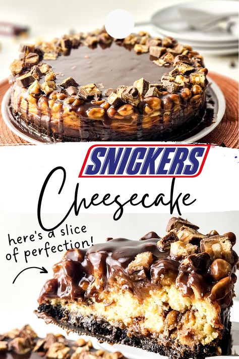 Indulge in the ultimate dessert experience with our Snickers Cheesecake recipe! This decadent treat combines the classic flavors of Snickers candy bars with a creamy, rich cheesecake filling. With its layers of chocolate, caramel, peanuts, and a graham cracker crust, this cheesecake is sure to satisfy your sweet tooth and impress your friends and family. Perfect for special occasions or everyday indulgence, our Snickers Cheesecake recipe is easy to make and will become a favorite in no time! Chocolate Bar Cheesecake, Snickers Cheesecake Bars, Candy Bar Cheesecake Recipes, Snicker Cheesecake Recipe, Snicker Bars Recipe, Snicker Desserts, No Bake Twix Cheesecake Recipes, Snicker Cheesecake, No Bake Snickers Cheesecake