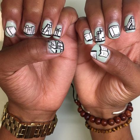 Book Nail Art, School Nail Art, French Press On Nails, Wedding Acrylic Nails, Coffin Acrylic Nails, Back To School Nails, School Nails, Press Ons, Acrylic Nails Coffin