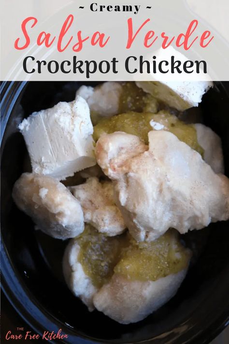 Easy Crockpot Creamy Salsa Verde Chicken Crockpot Salsa Verde Chicken, Creamy Salsa Verde Chicken, Crockpot Salsa Verde, Salsa Verde Chicken Crockpot, Slow Cooker Salsa Verde Chicken, Salsa Verde Chicken Recipe, Creamy Salsa Verde, Shredded Chicken Recipe, Crockpot Chicken Enchiladas