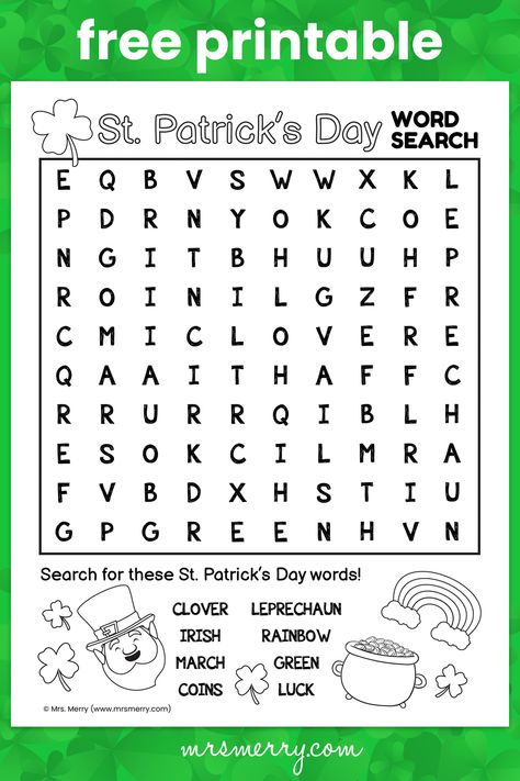 free printable st. patrick's day word search St Patrick’s Day Lessons For Kids, St Patrick Day Activities For Elementary, St Patricks Day Worksheets Kindergarten, St Patricks Day Activity Sheets, Kindergarten Word Search Free Printable, Saint Patricks Day Worksheet, St Patrick’s Day Worksheets, March Word Search, St Patricks Day Worksheets