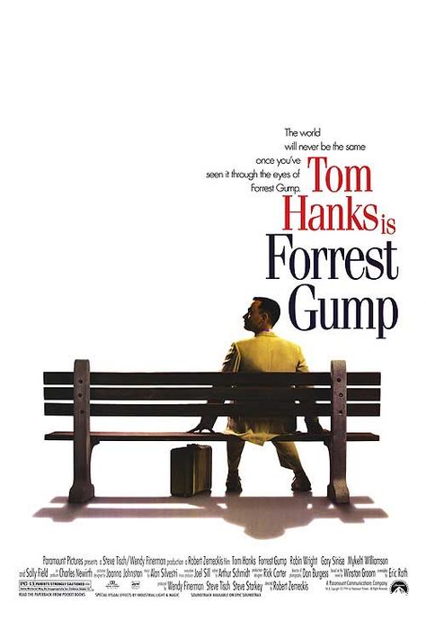 Forrest Gump - 1994 Tom Hanks Forrest Gump, Robert Zemeckis, Forrest Gump 1994, Forest Gump, Sally Field, The Princess Bride, Good Will Hunting, The Bucket List, Moonrise Kingdom