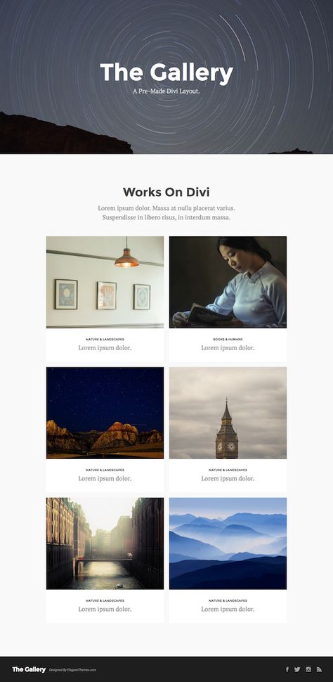 Free Divi Photo Gallery Layout Pack: 5 Stunning Gallery Page Layouts in One Convenient Download Gallery Section Website Design, Photo Gallery Layout, Divi Layouts, Gallery Layout, Divi Theme, Page Layouts, Brand Ideas, Website Layout, Photography Website