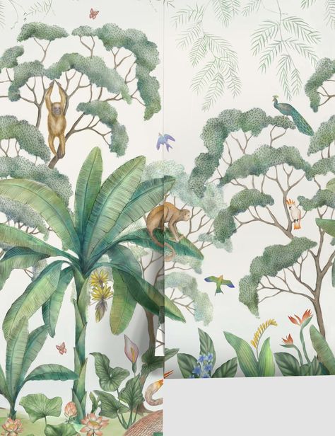 Jungle Nursery Wallpaper Mural Jungle Mural, Safari Wallpaper, Jungle Nursery, Outdoor Furniture Decor, Jungle Wallpaper, Lulu And Georgia, Playroom Wall, In The Jungle, Nursery Wallpaper