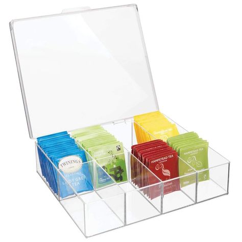 For Tea-Lovers: mDesign Tea Storage Organizer Box Tee Organisation, Tea Box Storage, Tea Bag Storage, Pantry Containers, Tea Organization, Tea Bag Organizer, Storage Bins With Lids, Tea Storage, Tea Bag Holder