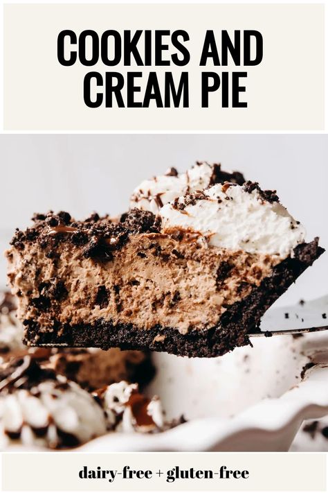 dairy-free + gluten-free Chocolate Pie Dairy Free, Dairy Free Oreo Pie, Gluten Free Chocolate Cream Pie, Dairy Free Chocolate Pie, Cookies And Cream Pie, Gluten Free Chocolate Pie, Dairy Free Pies, Yummy Pie Recipes, Vegan Chocolate Recipes