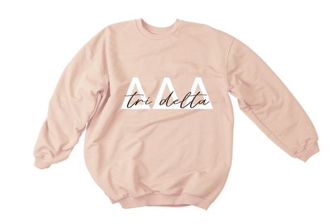 "Tri Delta Sorority Heavyweight Sweatshirt from TheLuxuryGirl Cozy up with our sleek, modern Tri Delta Sorority Heavyweight sweatshirt. These relaxed crewneck sweatshirts are soft, super comfy and feature flawless Delta Delta Delta letters. Perfect for your Tri Delta little, big, gbig, or ggbig! DETAILS - Handmade in the USA - These are heavyweight sweatshirts. - 100% cotton - Machine washable - Permanent heat transfer vinyl letters - Shirts run slightly small - Officially licensed through Affin Tri Delta Sweatshirt, Tri Delta Shirts, Delta Gamma Sorority, Tri Delt, Delta Delta Delta, Delta Sorority, Sorority Sweatshirts, Sorority Big Little, Big Little Gifts