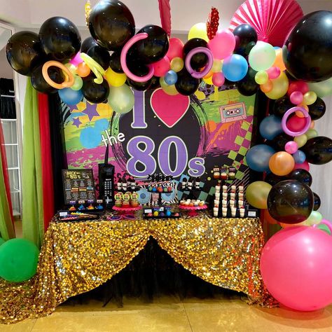 40th Birthday  | CatchMyParty.com 80s Theme Bday Party, 80s Party Backdrop Ideas, Birthday Party 80s Theme, 80s Birthday Party Ideas Decoration, Retro 80s Birthday Party, 80's 40th Birthday Party Ideas, 80s Party Theme Decorations, 80s 50th Birthday Party, 80 Birthday Party Ideas Decoration 80s Theme