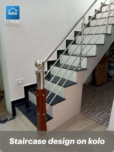 staircase, koloapp, kerala, interior, stairs, flooring Stainless Steel Staircase Design, Staircase Handle Design, Steel Staircase Design Modern, Steel Railing Design Stairways, Staircase Handle, Steel Handrail Design, Steel Staircase Design, Reling Design, Stairs Tiles Design