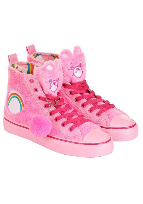 PRICES MAY VARY. 100% Polyester Rubber sole FROM THE FUN COMPANY: Our items are made by fans for fans! We offer licensed Care Bears products as a part of our incredible selection of clothing, collectibles, and gifts. These Cheer Bears high tops are sure to become your new favorite pair of kicks! GREAT DETAILS: Inspired by the classic look of the famous pink Care Bear with a rainbow belly badge, you'll love the pink faux fur fabric of these shoes. Cheer Bear's face is embroidered on the tongue, a Care Bear Shoes, Care Bears Cheer Bear, Bear Shoes, Varsity Cheer, Bright Shoes, Cheer Bear, Pink High Tops, Pink Keychain, High Tops Sneakers