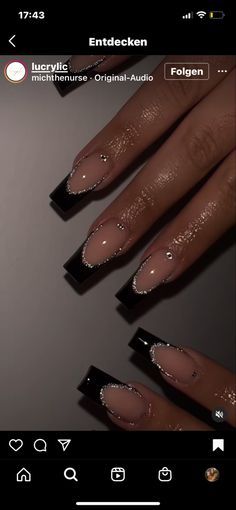 Nail Inspo For Black Hoco Dress, Nails Inspiration Green And Black, Black Almond Nails With Design, Square Mid Length Nails, Nails For Black Hoco Dress, Hoco Nails Coffin, Birthday Nails 16 Year, Homecoming Nails For Black Dress, Nails For A Dark Green Dress