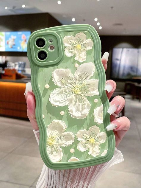 Floral Phone Case | SHEIN USA Light Green Phone Case, Mint Green Phone Case, Green Phone Case, Cubist Art, Girls Stuff, Green Cases, Case Ideas, Twin Birthday, Floral Phone Case