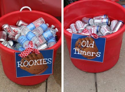 basbeball decorarions - old timers | Baseball party drink pales for rookies and old timers Baseball Theme Birthday, Baseball First Birthday, Football Parties, Football Ideas, Baseball Theme Party, Sports Theme Birthday, Sports Birthday Party, Boys Football, Football Birthday Party