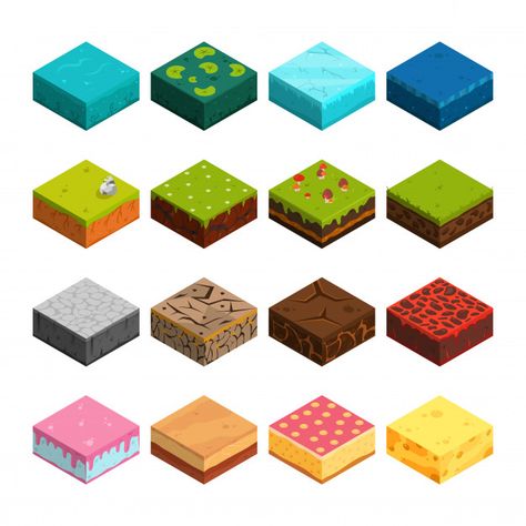 Isometric platforms set different soil textures. Premium Vector Isometric Map, Game Textures, Soil Texture, Environment Painting, Cyborgs Art, Pixel Art Tutorial, Isometric Art, Isometric Design, Isometric Illustration