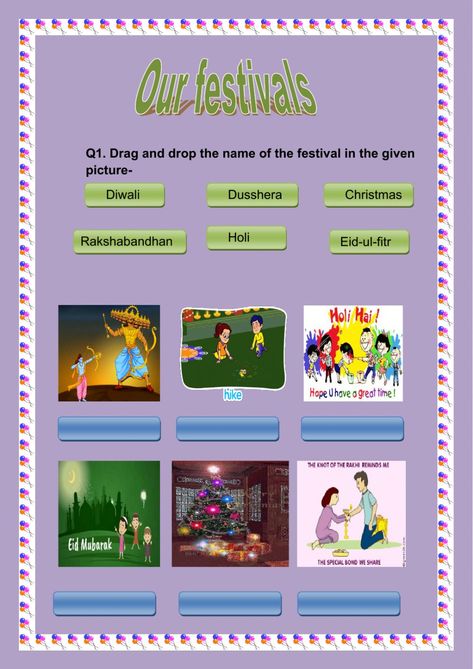 Our Festivals Worksheet, Festivals Of India Worksheet, Environmental Studies, We Are Festival, Eid Ul Fitr, Online Activities, Indian Festivals, Krishna Art, School Subjects