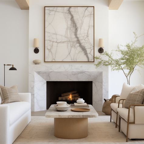 Quartz fireplace hearth & Natural stone design ideas Calcutta Marble Fireplace, White Marble Fireplace Surround, Fireplace Ideas Modern Contemporary, Modern White Fireplace, Quartz Fireplace Surround, Modern Gas Fireplace Ideas, Linear Fireplace With Tv Above, Minimal Fireplace, Quartz Fireplace