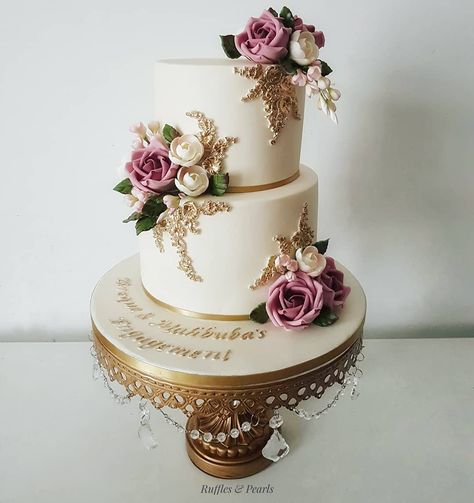 A 2 tier in ivory, gold and dusky pink flowers for Tareque and Mahbuba. #eastlondonbaker #basreliefcake #vintagecakes #2tiercakes… Wedding Cake Gold, 2 Tier Wedding Cake, Wedding Cake Videos, Cake With Roses, 2 Tier Wedding Cakes, Burgundy Wedding Cake, Rose Gold Wedding Cakes, Wedding Cake Images, Tiered Cakes Birthday