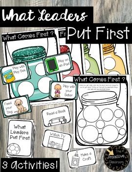 Put First Things First Bulletin Board, Leader In Me Family Night, Elementary Leadership Activities, Kindergarten Leadership Activities, Put First Things First Activities, Habit 3 Put First Things First Activity, Be Proactive Habit 1 Activities, Habit 1 Be Proactive Activities Kids, Be Proactive Activities