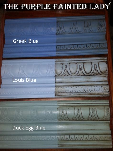 greek blue cabinets | Louis Blue Duck Egg Blue Greek Blue The Purple Painted Lady Comparison Duck Egg Blue Chalk Paint, Purple Painted Lady, Annie Sloan Chalk Paint Colors, Annie Sloan Colors, Annie Sloan Painted Furniture, Louis Blue, Blue Chalk Paint, Greek Blue, Chalk Paint Colors