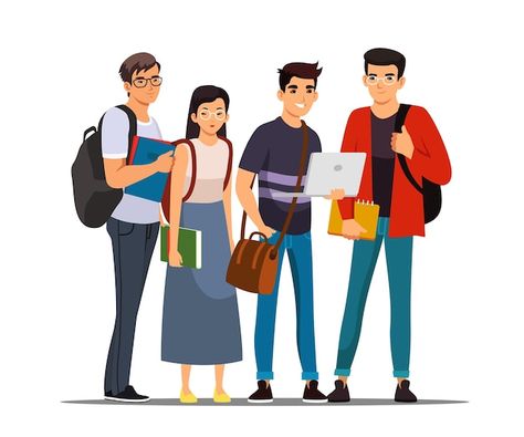 College or university students group you... | Free Vector #Freepik #freevector #student-group #study-group #people-studying #college Laptop Studying, International Students Day, People Studying, Olympiad Exam, Ing Civil, Student Cartoon, Students Day, Group Study, Study Group