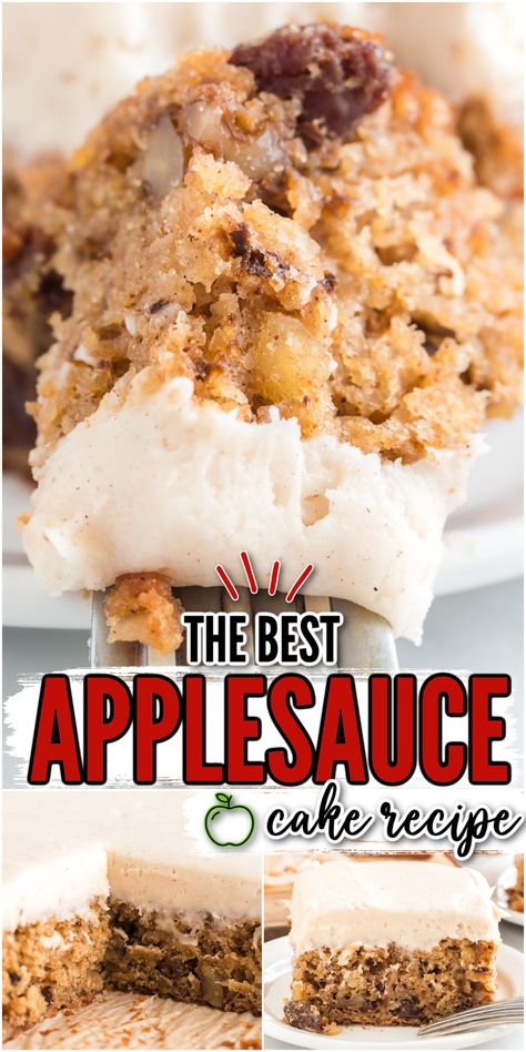 Flavored with warm, holiday spices, Applesauce Cake is a moist and tender spice cake made with applesauce, raisins, and walnuts. This cozy treat is perfect for social gatherings this holiday season. Applesauce Spice Cupcakes, Applesauce Raisin Spice Cake, Applesauce Cake Old Fashioned, Applesauce Cake Easy, Applesauce Raisin Cake, Cake Made With Applesauce, Best Apple Sauce, Applesauce Bundt Cake Recipe, Apple Sauce Cake