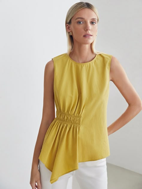 Summer Tops 2024, Assymetrical Top, Granny Chic Fashion, Sleeveless Tops For Women Casual, Simple Blouses, Womens Blouses Summer, Casual Chic Outfits, Asymmetrical Hem Top, Blouse Summer