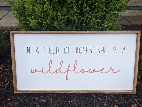 In a field of roses she is a wildflower In A Field Of Roses Be A Wildflower, Wildflower Bedroom Kids Rooms, Wildflower Girls Bedroom, In A Field Of Roses She Is A Wildflower, Modern Girl Nursery, Girls Boho Bedroom, Boho Baby Girl Nursery, Girls Room Sign, She Is A Wildflower