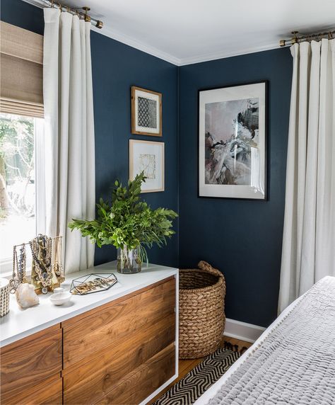 west elm - Eclectic Glam Style In Seattle Blue Lounge, Decor Ikea, Dekorasi Kamar Tidur, Bedroom Color, 아파트 인테리어, Modern Bedroom Decor, Blue Bedroom, Modern Bed, My New Room