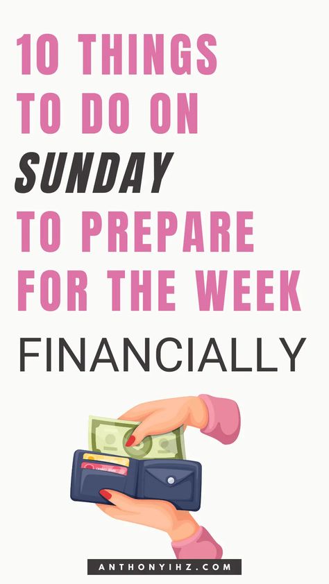 Looking to learn how to improve your finances on a Sunday? Need some ideas on things to do every Sunday for your money? Check out these 10 things to do on Sunday for your finances. These financial tips on things to do every Sunday for your money will help you set goals for the week, plan your finances for the best, and create a Sunday to-do list Weekly Financial Check In, Financial Self Care Ideas, Goals For The Week, Balancing Life, Budgeting Ideas, Saving Habits, Money Saving Techniques, Financial Fitness, Personal Finance Books