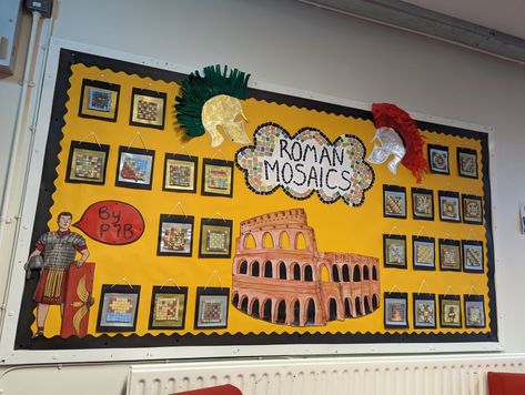 Romans Classroom Display, Ks2 Romans Display, Roman Mosaic Art Project, Romans Display Ks2, Ancient Rome Classroom Decor, Romans Ks2, Ancient History Projects, Ancient Rome Lessons, Roman Mosaic Art